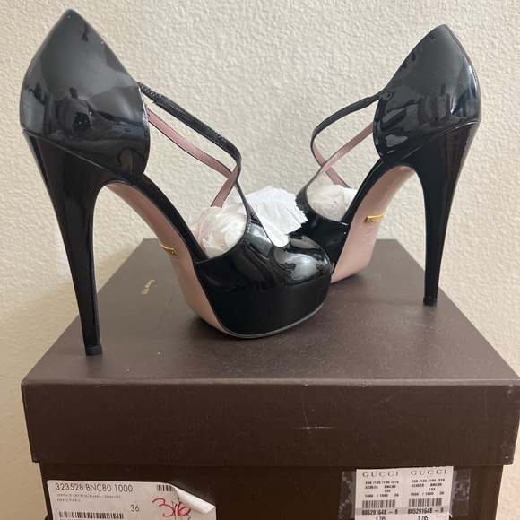 Gucci Black Patent Leather Vernice Crystal/Napa Charlott Nero Size IT 36, US 6. - Picture 14 of 16